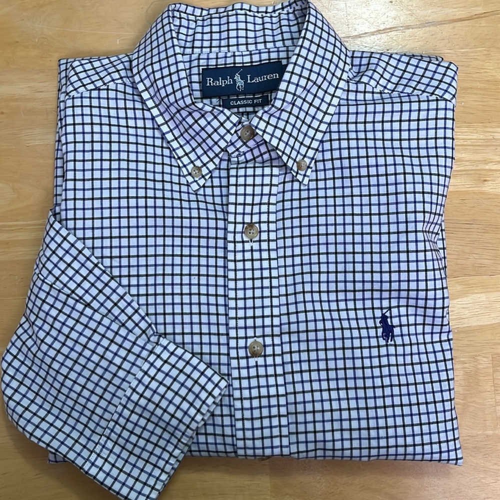 Vintage Ralph Lauren Navy and Black Plaid Cotton Classic Fit Button-down